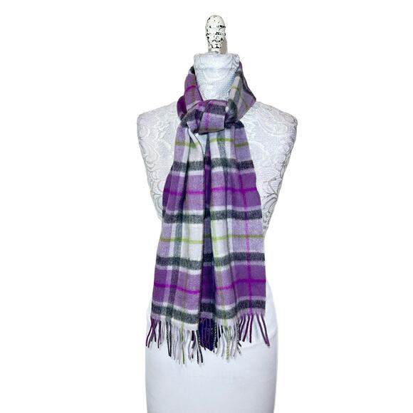 Ballantrae Edinburgh Lambswool Purple Plaid Scarf NWT 64 X 9.75 - Picture 1 of 7